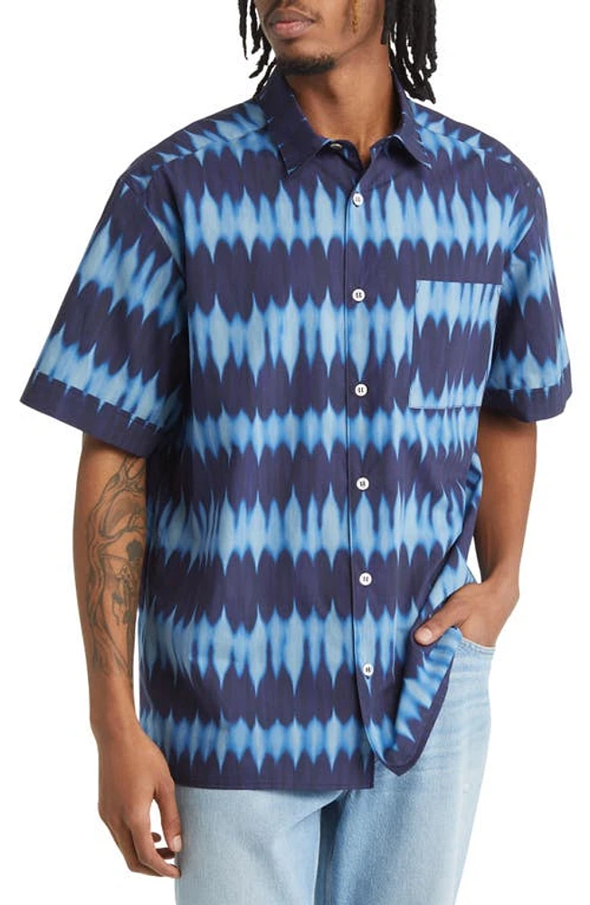 A. P.C. Ross Tie Dye Short Sleeve Cotton Button-Up Shirt in Blue at Nordstrom, Size Small