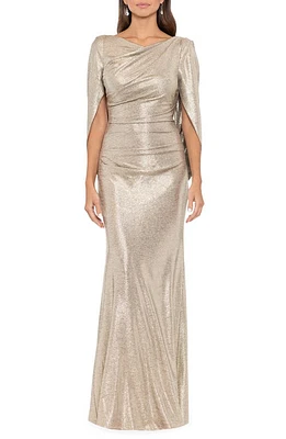 Betsy & Adam Metallic Drape Back Sheath Gown in Light Gold at Nordstrom, Size 16