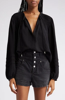 Isabel Marant Étoile Lamaya Smocked Shoulder Top Black at Nordstrom, Us