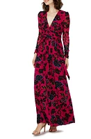 DVF Anne Floral Mesh Long Sleeve Maxi Dress China Vine Poison Pink at Nordstrom,