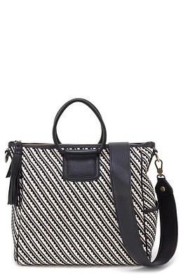 HOBO Sheila Woven Leather Satchel in Black White Weave at Nordstrom