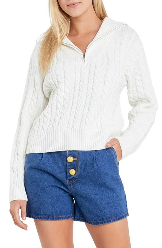 English Factory Quarter Zip Cable Knit Cotton Sweater at Nordstrom,