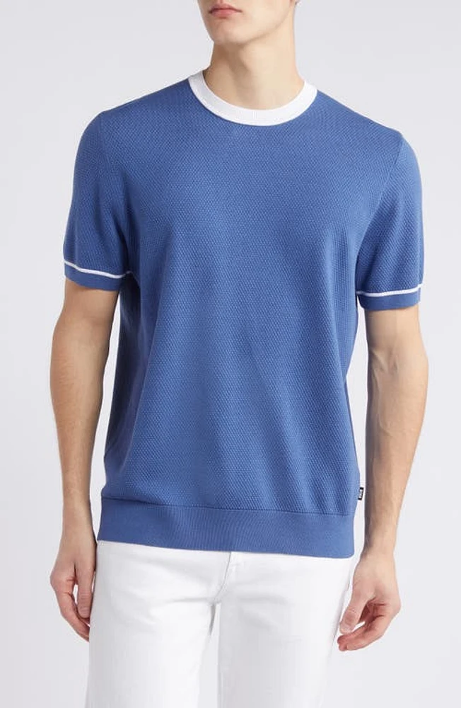 BOSS Grosso Short Sleeve Cotton Sweater Blue at Nordstrom,