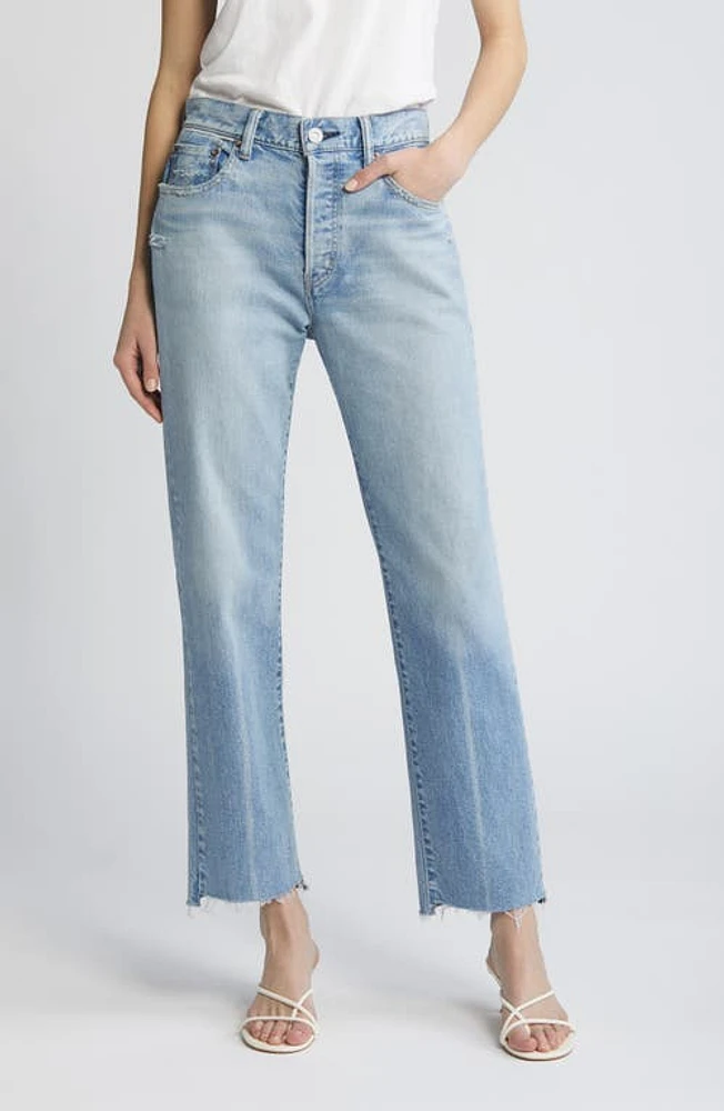 MOUSSY Cumberland High Waist Step Raw Hem Straight Leg Jeans in Light Blue at Nordstrom, Size 29