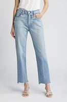 MOUSSY Cumberland High Waist Step Raw Hem Straight Leg Jeans in Light Blue at Nordstrom, Size 29