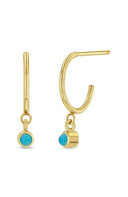 Zoë Chicco Dangling Turquoise Mini Huggies in 14K Yellow Gold at Nordstrom