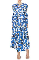 MELLODAY Floral Print Belted Long Sleeve A-Line Dress Bone Blue at Nordstrom,