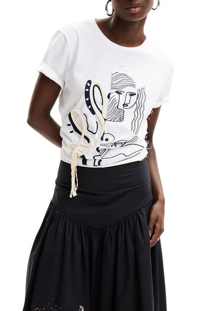 Desigual Tristan Embellished Cotton Graphic T-Shirt White at Nordstrom,