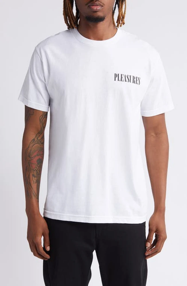 PLEASURES Vertical Logo Cotton Graphic T-Shirt White at Nordstrom,