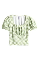 Good Luck Girl Kids' Floral Puff Sleeve Top Lime Ivory at