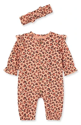 Little Me Heart Romper & Headband Set in Multi Pink at Nordstrom, Size 9M