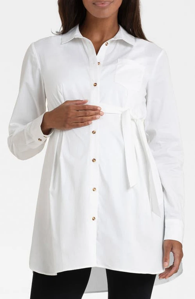 Seraphine Maternity Button-Up Tunic Shirt in White at Nordstrom, Size 8