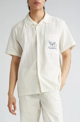 PALMES Martini Embroidered Cotton Camp Shirt Off-White at Nordstrom, Us