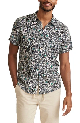 Marine Layer Floral Short Sleeve Lyocell & Linen Button-Up Shirt in Mini Floral Print at Nordstrom, Size Small