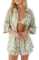 O'Neill Olivia Leaf Print Cotton Cover-Up Shirt Oil Green at Nordstrom,