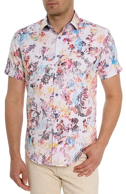 Robert Graham Splash of Color Short Sleeve Stretch Button-Up Shirt in White Multi at Nordstrom, Size Small