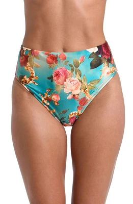 L'AGENCE Vanessa Roses High Waist Bikini Bottoms Aqua Multi at Nordstrom,