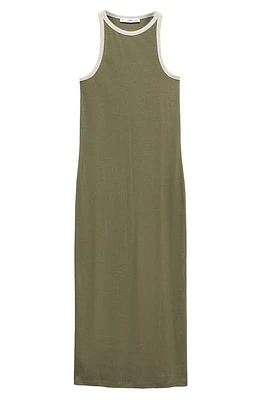 MANGO Contrast Trim Cotton Blend Midi Dress Khaki at Nordstrom,