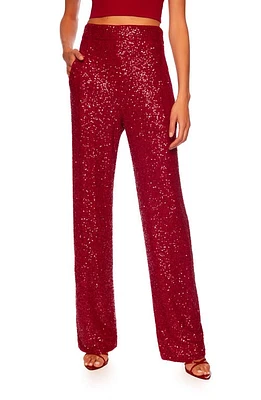 Susana Monaco Sequin High Waist Wide Leg Pants Berries at Nordstrom,