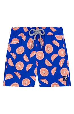 Tom & Teddy Kids' Citrus Print Swim Trunks Cobalt Pink at Nordstrom, Y