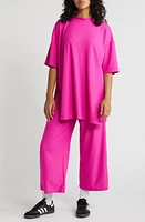 Dressed in Lala Lex Rib Oversize T-Shirt & High Waist Crop Pants in Neon Pink at Nordstrom, Size Xx-Large