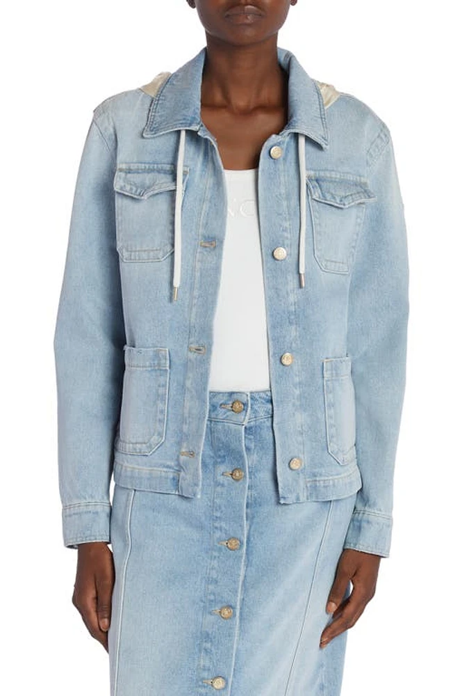 Moncler Melissa Mixed Media Hooded Denim Jacket Rain Washed at Nordstrom,