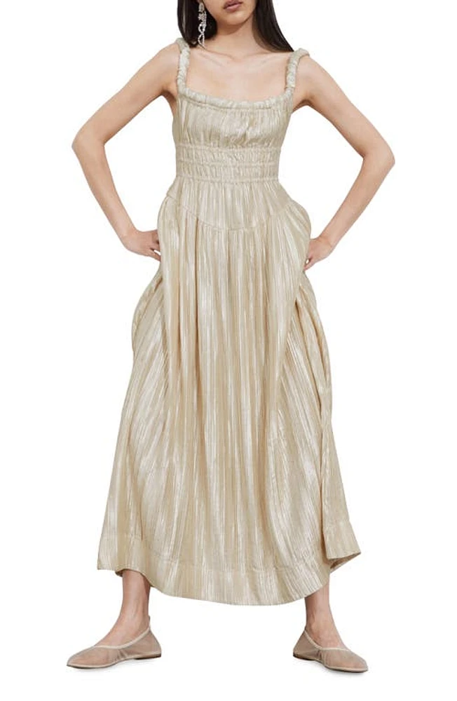 & Other Stories Pleated Metallic Satin Dress Cream at Nordstrom,