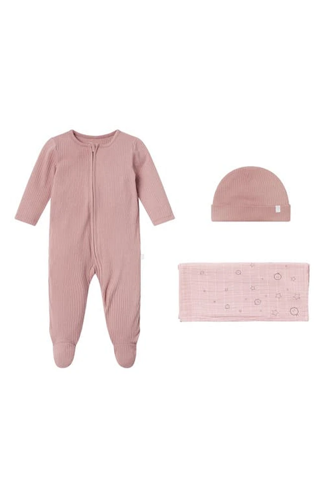 MORI Take Me Home Footie, Hat & Blanket Set in Ribbed Rose at Nordstrom, Size 0-3 M