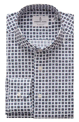 Emanuel Berg Modern Fit Floral Stretch Button-Up Shirt Blue at Nordstrom,