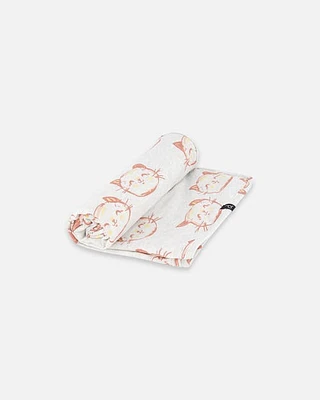 Deux Par Deux Baby Girl's Organic Cotton Blanket Heather Beige With Printed Cat in Heather Beige Printed Cat at Nordstrom