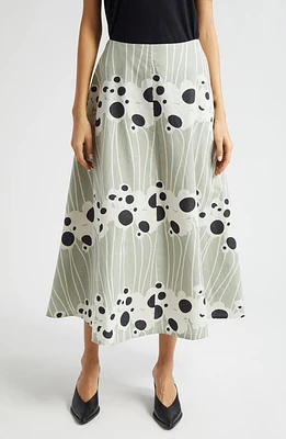 Marimekko Stasia Lammet Cotton & Linen A-Line Skirt Greyish Green White Dk Grey at Nordstrom, Us