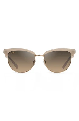 Maui Jim Lokelani 55mm Polarized Cat Eye Sunglasses in Milky Almond With Gold at Nordstrom