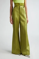 MONSE Double Waistband Satin Flare Leg Pants Olive at Nordstrom,