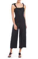 FIFTEEN TWENTY Paloma Tie Strap Wide Leg Crop Linen Jumpsuit Black at Nordstrom,