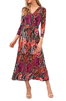 Chaus V-Neck Tie Waist Midi Dress at Nordstrom,