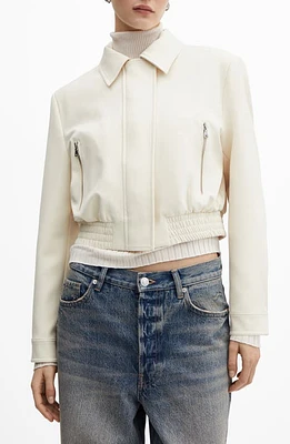 MANGO Crop Jacket Ecru at Nordstrom,