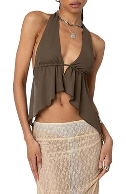 EDIKTED Freda Open Back Halter Top Olive at Nordstrom,