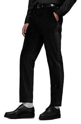 AllSaints Lyra Tuxedo Stripe Velveteen Pants Black at Nordstrom,