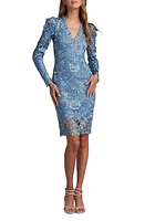 Tadashi Shoji Floral Embroidered Long Sleeve V-Neck Sheath Dress at Nordstrom,