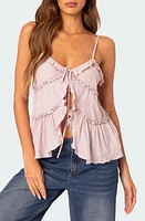 EDIKTED Juniper Ruffle Tie Front Camisole Pink at Nordstrom,