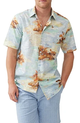 Rodd & Gunn Victoria Avenue Original Fit Island Print Short Sleeve Cotton Button-Up Shirt Ocean Breeze at Nordstrom,