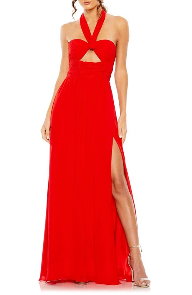 Mac Duggal Ruched Halter Neck Gown Red at Nordstrom,