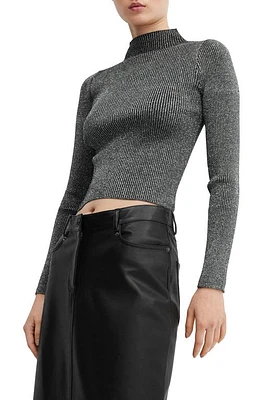 MANGO Metallic Rib Mock Neck Sweater Black at Nordstrom,