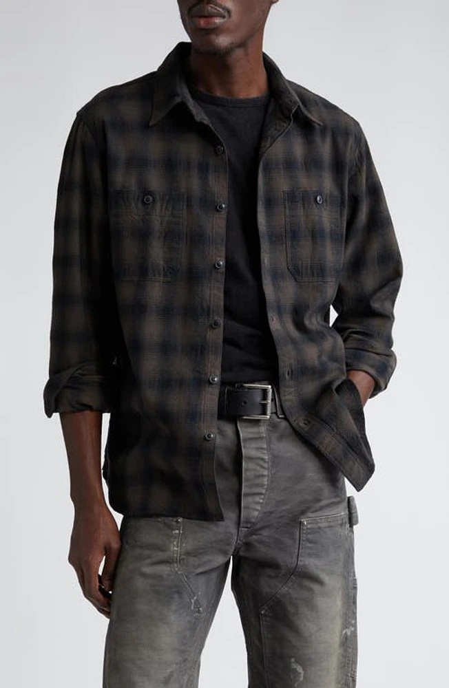 Double RL Plaid Cotton Button-Up Shirt Black/Grey at Nordstrom,