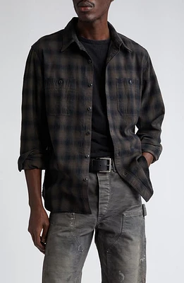 Double RL Plaid Cotton Button-Up Shirt Black/Grey at Nordstrom,