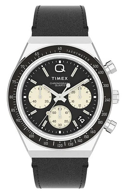 Timex Q Timex Chronograph Leather Strap Watch