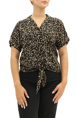 beachlunchlounge Rae Tie Front Camp Shirt in Brazen Animal at Nordstrom, Size X-Small