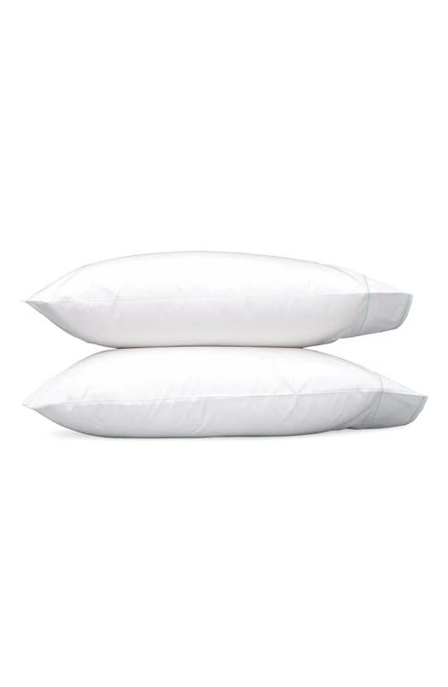 Matouk Set of 2 Ansonia 500 Thread Count Cotton Percale Pillowcases in White/Jade at Nordstrom, Size King