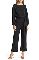 NIKKI LUND Joy Long Sleeve Tie Waist Jumpsuit Black at Nordstrom,