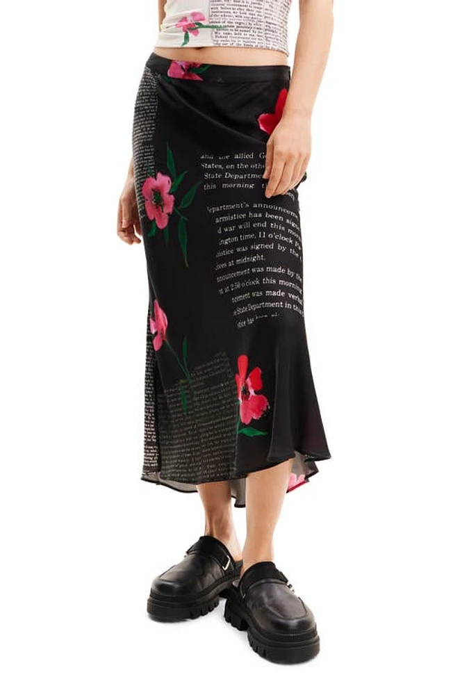 Desigual Text Slip Midi Skirt Black at Nordstrom,